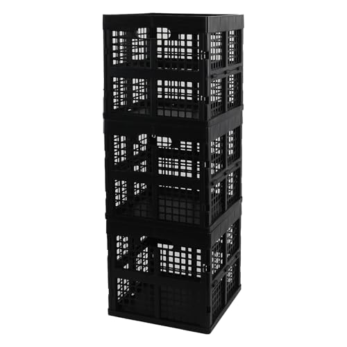Fiazony 3Pack Collapsible Crates 18 L Square Stackable Utility Crate Foldable Storage Cubes Black - Image 1