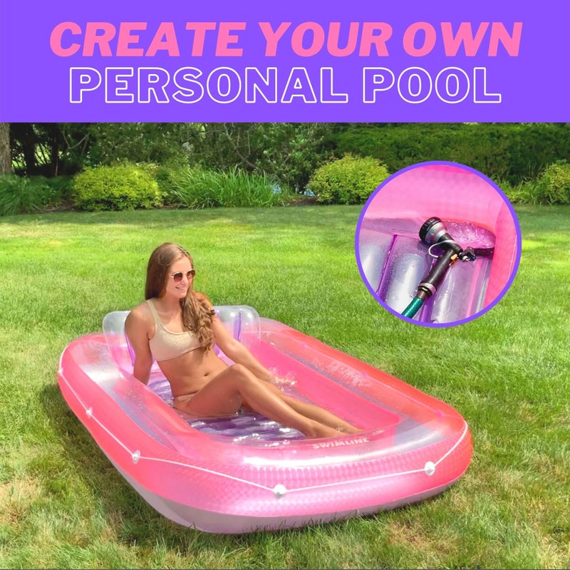 SWIMLINE ORIGINAL Suntan Tub 1-PACK Classic Inflatable Tanning Float Floating Lounge | Pink Personal Tan Pool Hybrid Lounger | Adjustable Pillow | Fill With Water | Reflective Tanning Design - Image 4