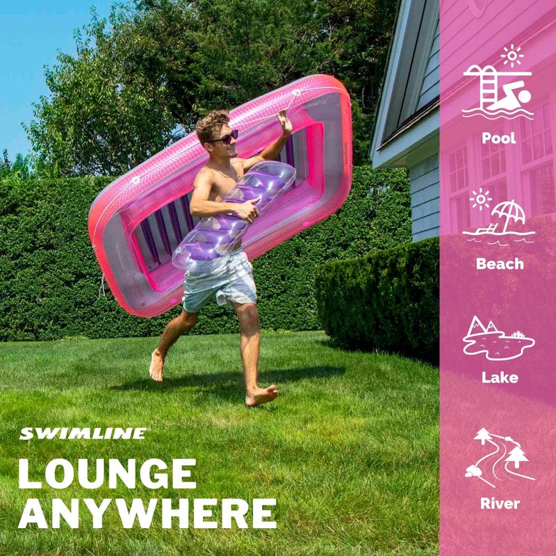 SWIMLINE ORIGINAL Suntan Tub 1-PACK Classic Inflatable Tanning Float Floating Lounge | Pink Personal Tan Pool Hybrid Lounger | Adjustable Pillow | Fill With Water | Reflective Tanning Design - Image 3