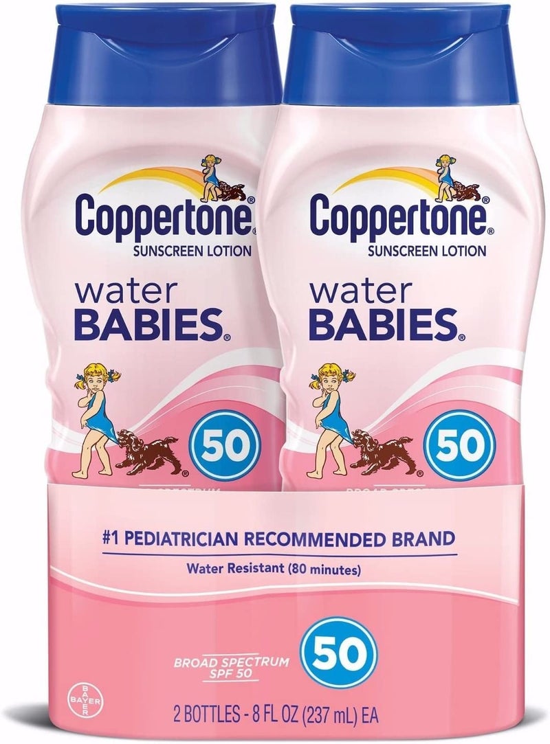 Coppertone Water Babies Sunscreen Lotion, SPF 50, 8 fl oz, 2-Pack - Image 1
