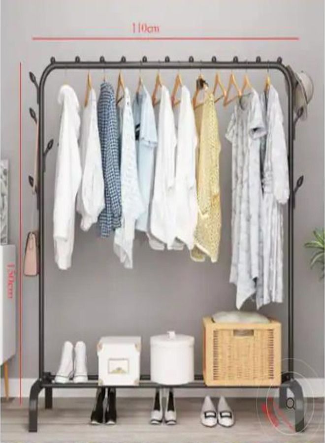 Meetion Cloth Rack Hanger Stand Clothes Dryer Rail With 8 Piece Branch Hook Bottom Storage Large Space For Shoes Umbrella Hats Scarf Handbag - Black - Image 3