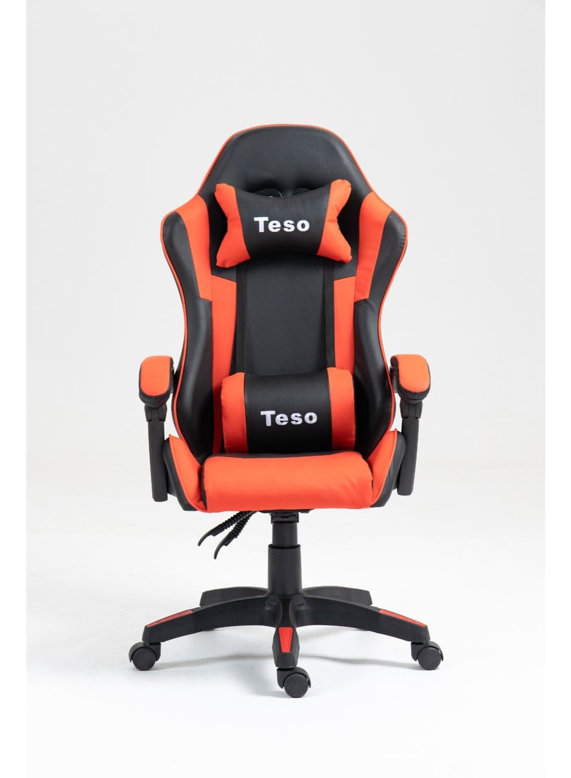 تيسو كرسي ألعاب مريح بتصميم هندسي، كرسي مكتب سباق بظهرٍ عالٍ من جلد PU مع دعم أسفل الظهر قابل للتعديل، كرسي مكتب كمبيوتر دوّار - Image 2