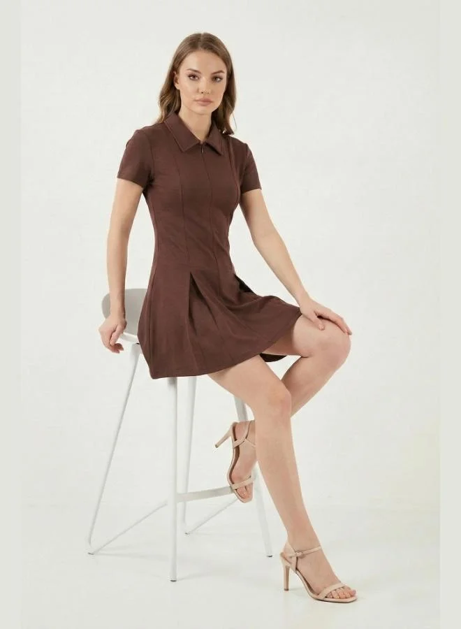Lela  Lela Fitted Classic Collar Zipper Detail Pleated Mini Dress Women's Dress 5866659 for Women | Best Price UAE