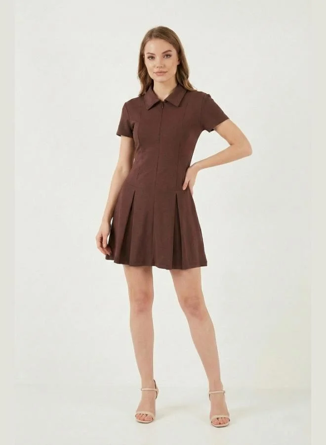 Lela  Lela Fitted Classic Collar Zipper Detail Pleated Mini Dress Women's Dress 5866659 for Women | Best Price UAE