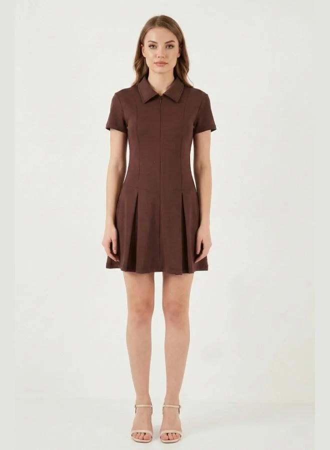Lela  Lela Fitted Classic Collar Zipper Detail Pleated Mini Dress Women's Dress 5866659 for Women | Best Price UAE