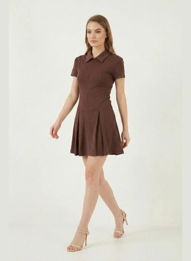 Lela Lela Fitted Classic Collar Zipper Detail Pleated Mini Dress Women's Dress 5866659