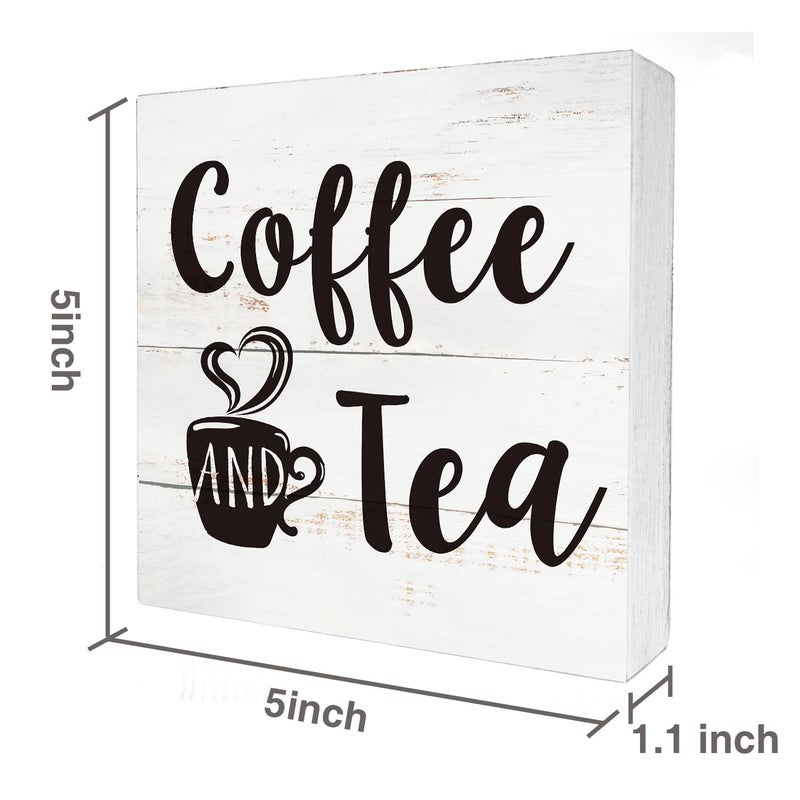 HDKY Coffee and Tea Wood Box Sign Kitchen Home Decor  Rustic Funny Coffee Wooden Box Sign Block Plaque for Wall Tabletop Desk Decoration - Image 2