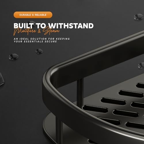 MIORAH Self Adhesive Adjustable Bathroom Organizer Corner Shelf – Rustproof Powder Coated ABS – Wall Mounted Storage No Drilling Required Black Pack of 2 - Image 3
