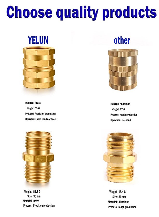 YELUN وصلات خرطوم الحديقة من النحاس الصلب من YELUN، محولات، وصلة إصلاح نحاسية شديدة التحمل، وصلة خرطوم مياه مزدوجة ذكر وأنثى (3/4 بوصة GHT ذكر مزدوج أنثى مزدوجة 4 قطع) - Image 3