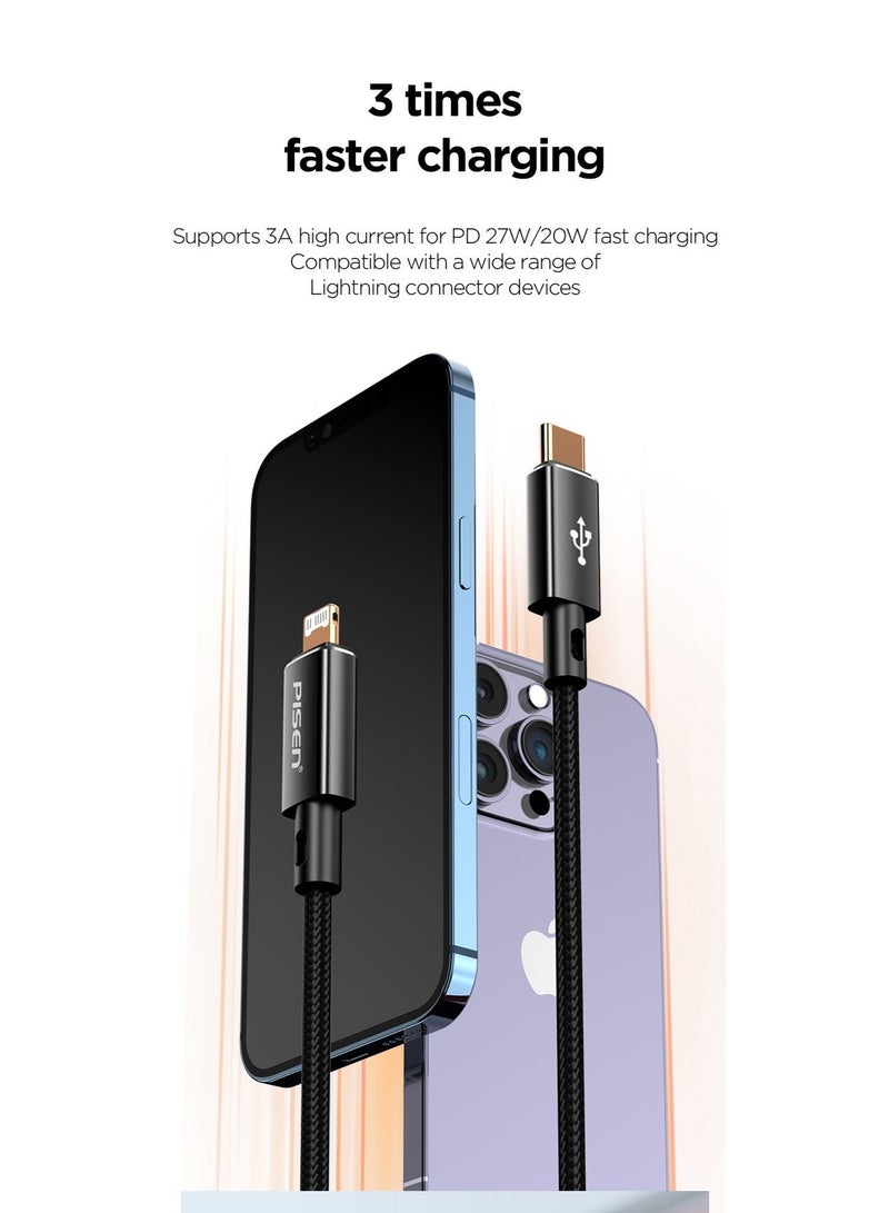 Pisen iPhone Charger Cable 1M USB-C to Lightning Aluminum Shell Braided Data, Fast Charging Cable for iPhone 14/14 Pro/14 Plus/14 Pro Max, iPad Pro, iPhone 8-13 All Series - Image 4