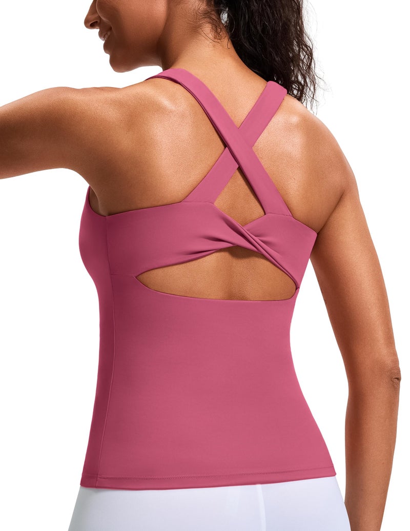 JOYSPELS Workout Tank Top with Built-in Bra for Women â€“ Cross Back Athletic Yoga Tops Breathable Stretchy Sports Camisole for Gym Pilates Rose - Image 1