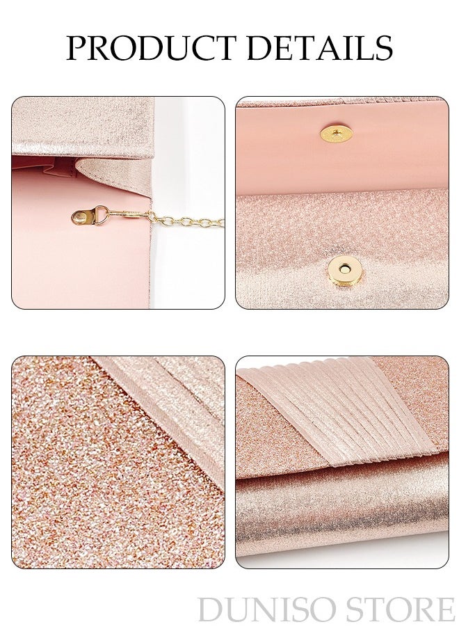 DUNISO - Women Shiny Glitter Evening Clutch Crossbody Bag Envelope Handbag Chain Purse for Wedding Formal Cocktail Party - Image 1