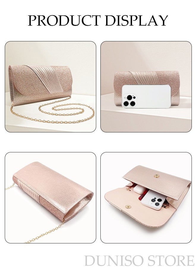 DUNISO - Women Shiny Glitter Evening Clutch Crossbody Bag Envelope Handbag Chain Purse for Wedding Formal Cocktail Party - Image 1