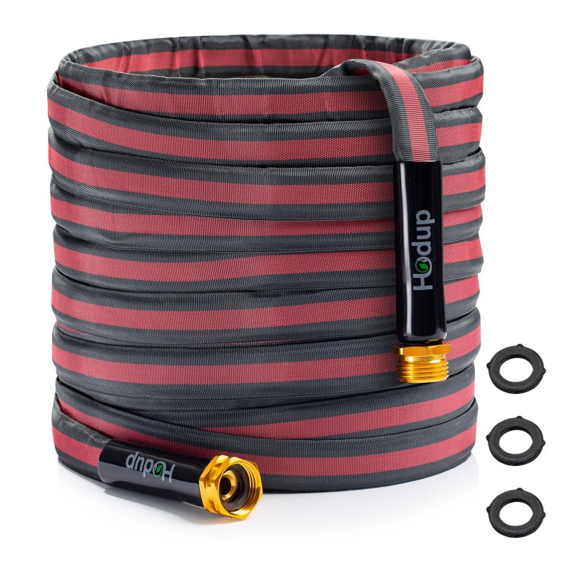 HODUP Ultra Lightweight 100FT Garden Hose - Heavy-Duty Kink-Free Flexible Hose, Non-Expanding Design with Aluminum Brass Fittings, Crush-Proof for Yard/Lawn/Outdoor Use(black-blue, 100 FT) - Image 1
