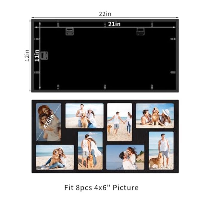 YESKAY 4x6 Picture Frame Collage for Wall Decor,Multiple Photo Collage Frames with Tempered Glass,8-Opening for 4 x 6 Picture Frames,Rustic Black,1 Pack(OD:11.75X21in) - Image 2