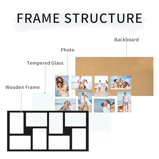 YESKAY 4x6 Picture Frame Collage for Wall Decor,Multiple Photo Collage Frames with Tempered Glass,8-Opening for 4 x 6 Picture Frames,Rustic Black,1 Pack(OD:11.75X21in) - Image 3