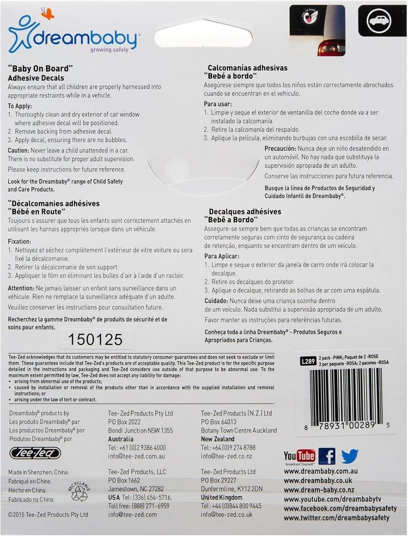 Dreambaby Baby on Board Adhesive Stork Decal - Pink - 2 Pack - Image 3