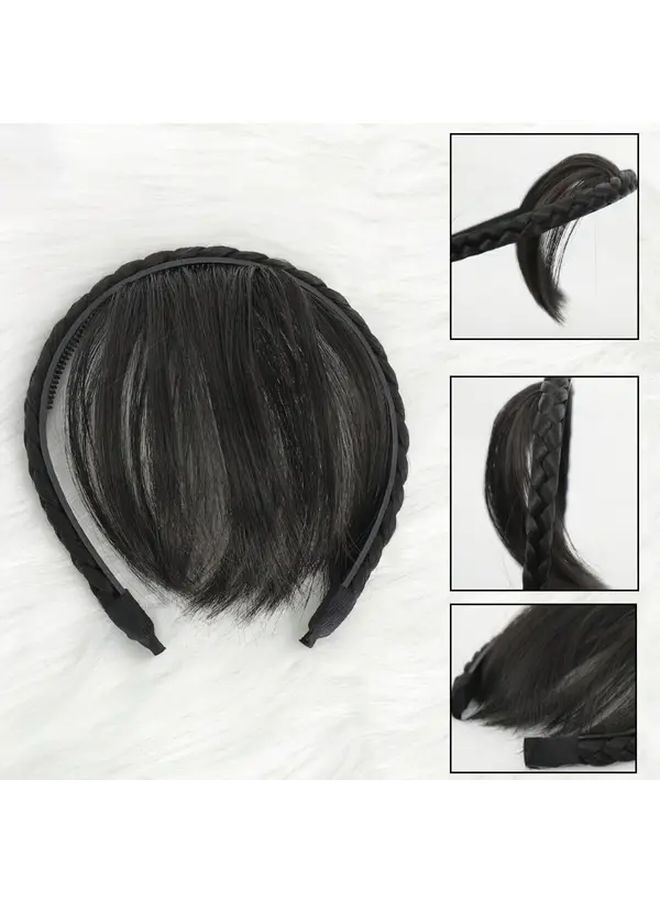 Light Brown Synthetic Hair Hoop Headband With Bangs 6 Inch Braids For Women - Image 3