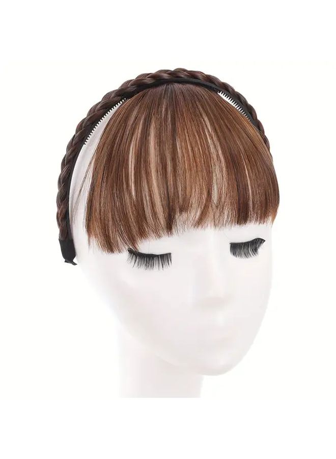 Light Brown Synthetic Hair Hoop Headband With Bangs 6 Inch Braids For Women - Image 5