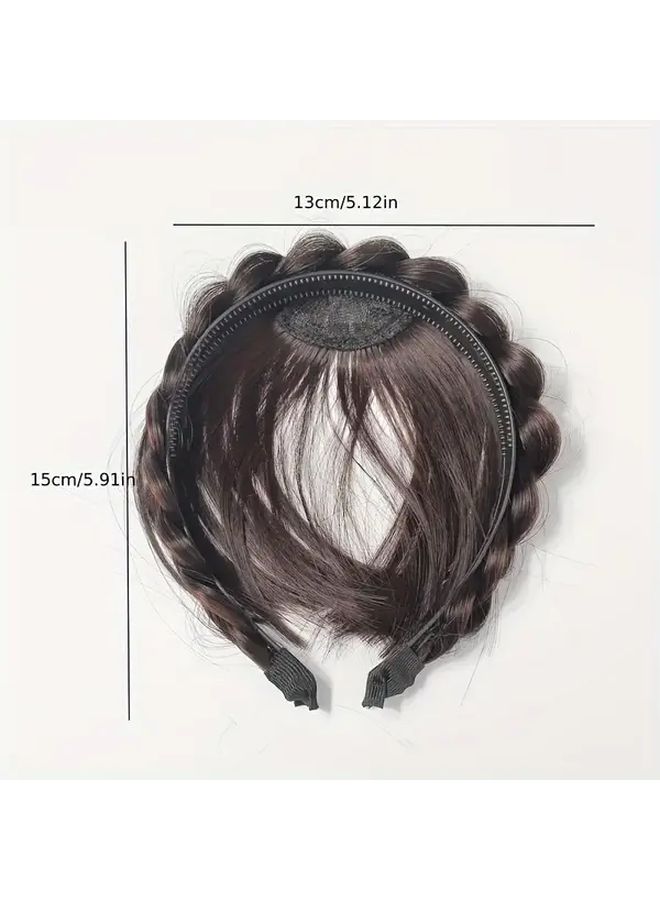 Light Brown Synthetic Hair Hoop Headband With Bangs 6 Inch Braids For Women - Image 4