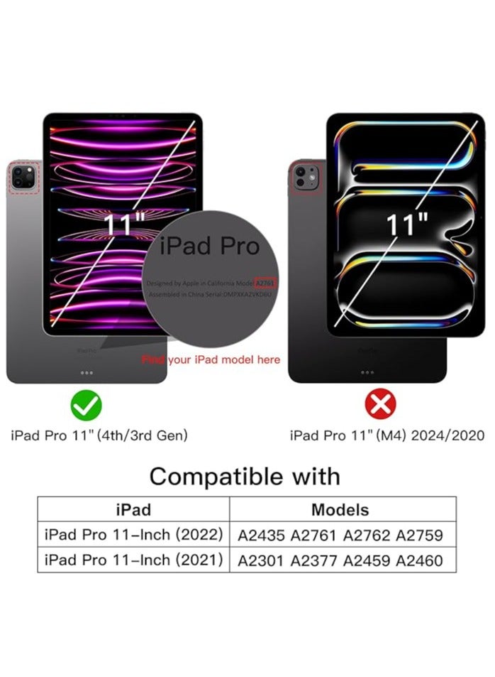 Rotating Case for iPad Pro 11 Inch 2022 and 2021 4th and 3rd Generation with Pencil Holder 360 Degree Protective Stand Cover Clear Back Auto Wake and Sleep - Image 2