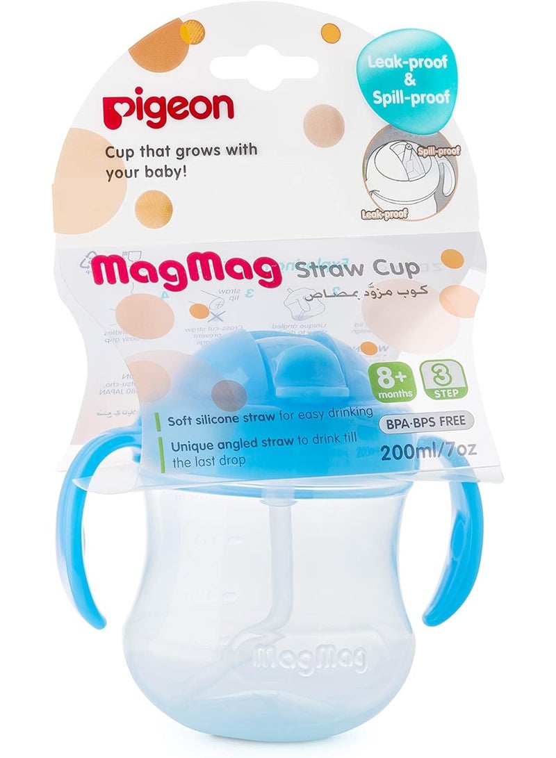 pigeon Magmag Straw Cup, Step 3, Leak Proof Spill Proof, BPA Free, 8+ Months, Sky Blue, 200ml - Image 1