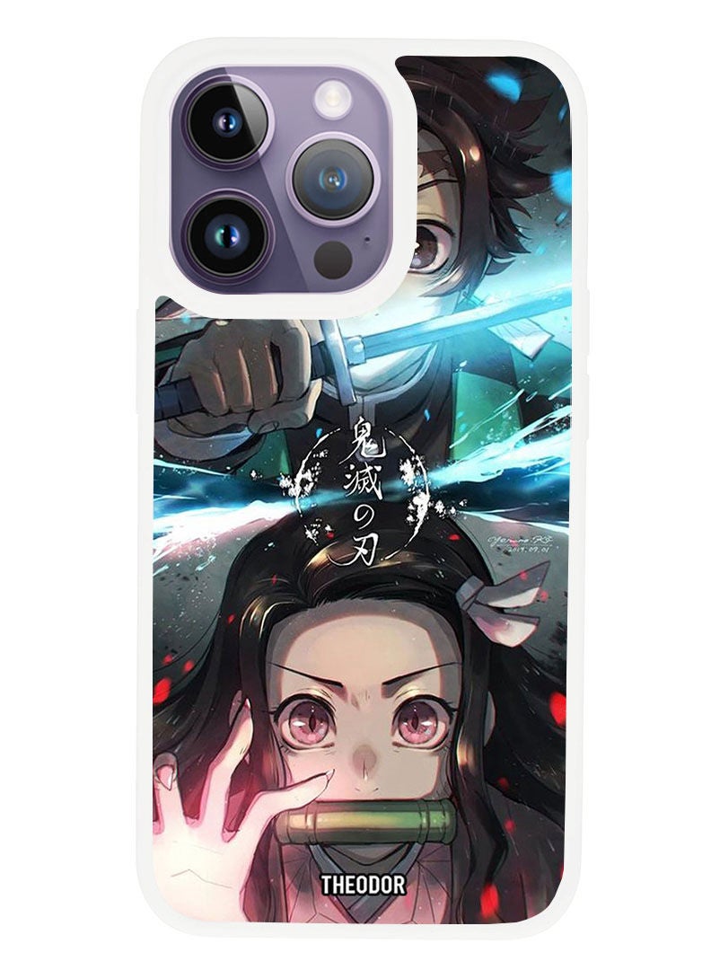 Theodor Protective Case Anti Scratch Shock Proof Cover For APPLE IPHONE 14 PRO MAX Animation Tanjiro And Nezuko From Demon Slayer Anim (White Bumper) - Image 1