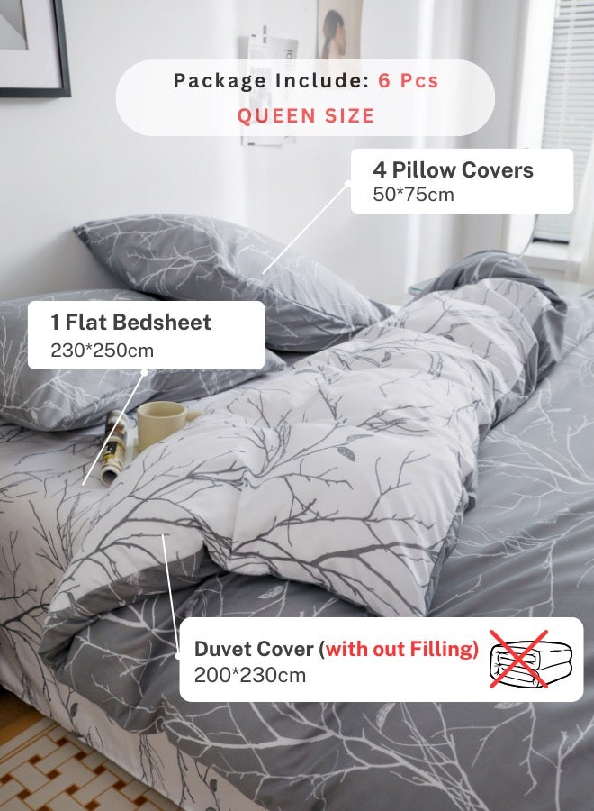 LUNA Home Queen size 6 pieces Reversible Duvet Cover Set Stone Gray Twigs Design - Image 2