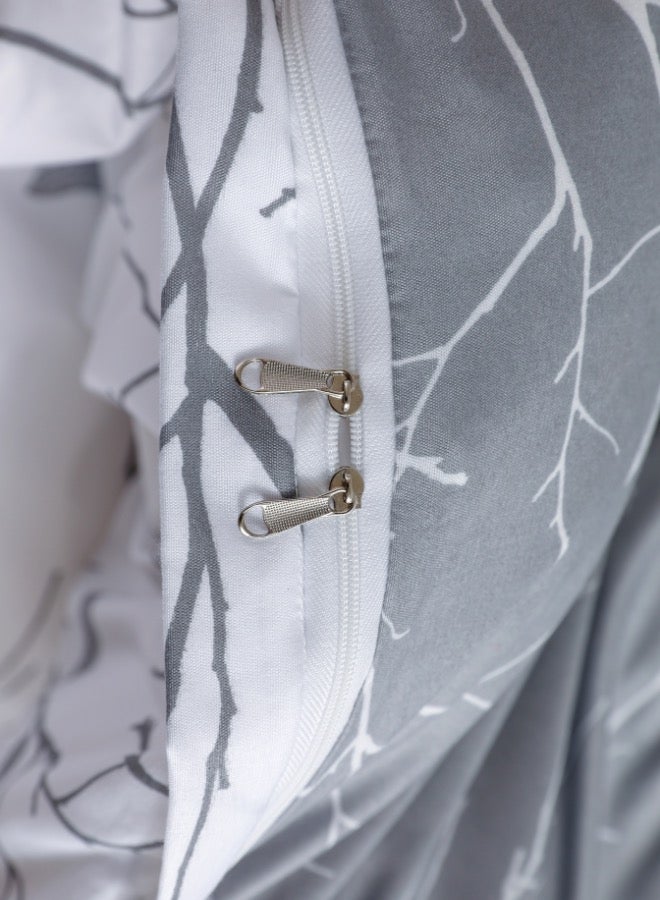 LUNA Home Queen size 6 pieces Reversible Duvet Cover Set Stone Gray Twigs Design - Image 4