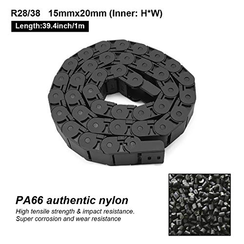 LMioEtool R28/38 15mm x 20mm(Inner H x Inner W) Black Plastic Cable Wire Carrier Drag Chain 1M Length for CNC, with End Connectors - Semi Enclosed Type (Inner Side openable) - Image 2