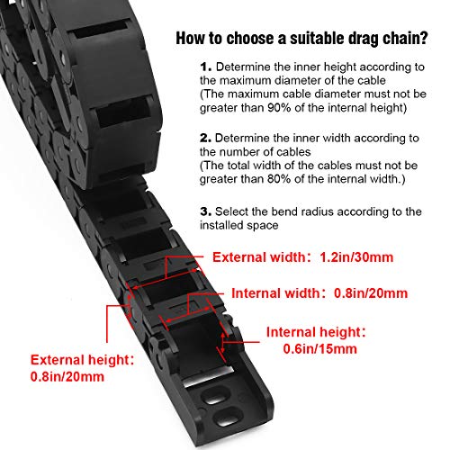 LMioEtool R28/38 15mm x 20mm(Inner H x Inner W) Black Plastic Cable Wire Carrier Drag Chain 1M Length for CNC, with End Connectors - Semi Enclosed Type (Inner Side openable) - Image 3