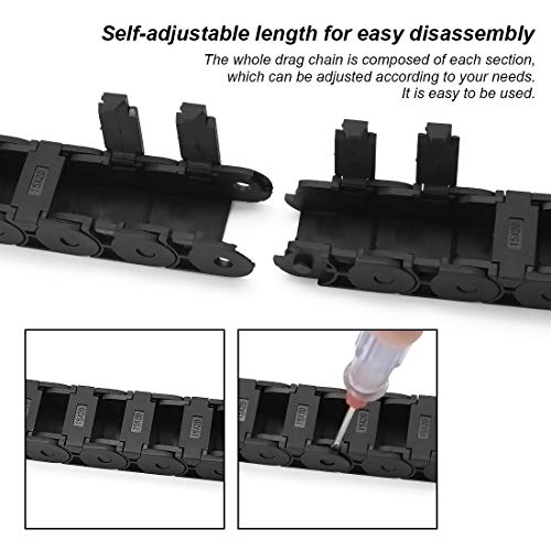 LMioEtool R28/38 15mm x 20mm(Inner H x Inner W) Black Plastic Cable Wire Carrier Drag Chain 1M Length for CNC, with End Connectors - Semi Enclosed Type (Inner Side openable) - Image 5