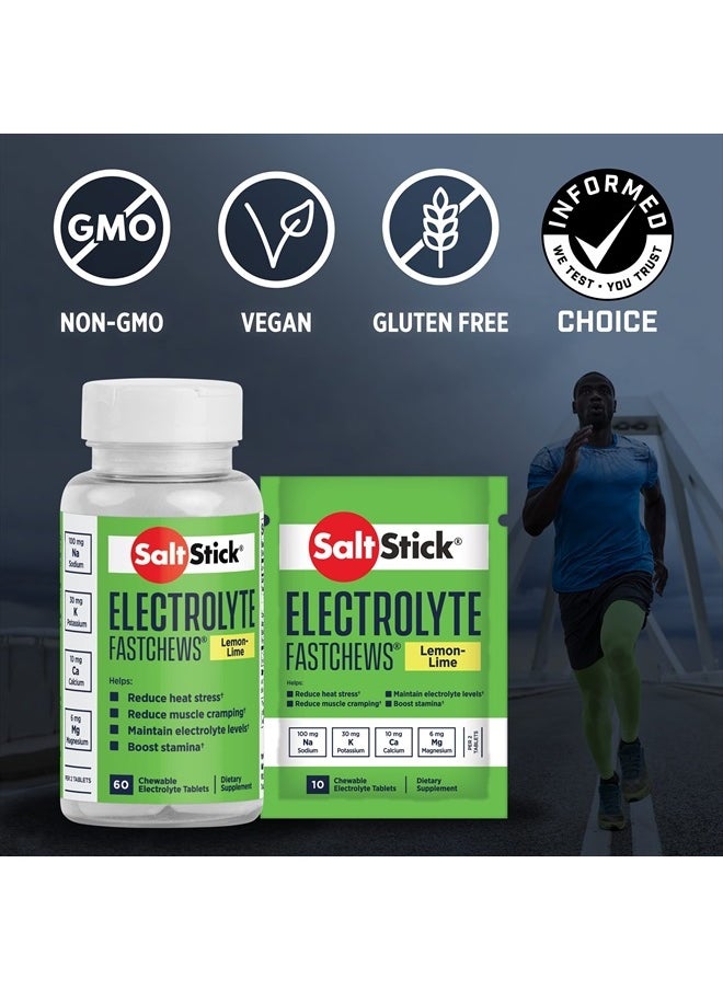 SaltStick - Electrolyte FastChews - 60 Lemon Lime Chewable Electrolyte Tablets - Salt Tablets for Runners, Sports Nutrition, Electrolyte Chews - 60 Count Bottle - Image 1