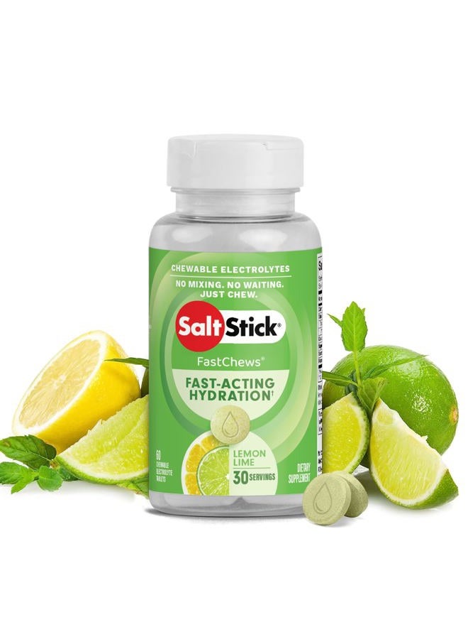 SaltStick Electrolyte FastChews - 60 Count Lemon Lime Flavor - Chewable Electrolyte Tablets for Hydration, Salt Tablets, Dehydration Relief - Image 1