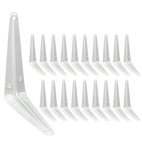 Joroamp Shelf Brackets 6 Inch, 20 Pack White Metal Heavy Duty L Adjustable Floating Shelves Bracket, 6 x 5 Inch Farmhouse Decorative Shelf Angle Bracket for Wall with Screws - Image 1