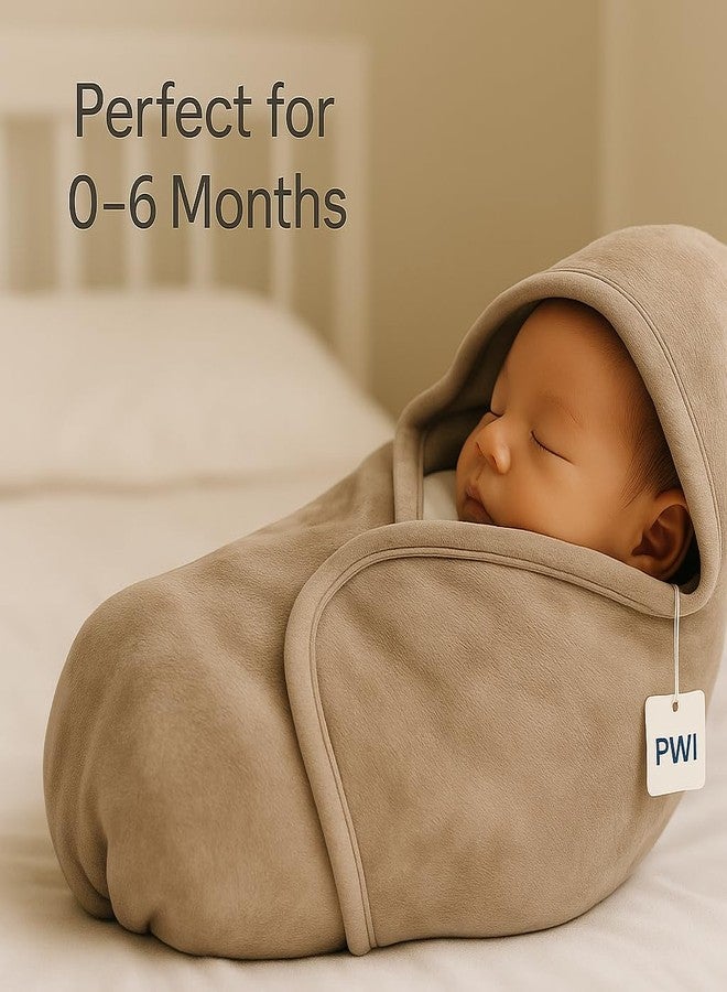 PWI Ultra Soft Baby Wrapper for 0-6 Months | Hooded Blanket | Lightweight & Breathable | Super Cozy Cloudy Fabric | 30x30 Inch (Green-Brown) - Image 2
