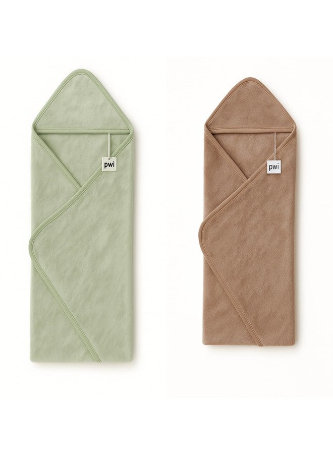 PWI Ultra Soft Baby Wrapper for 0-6 Months | Hooded Blanket | Lightweight & Breathable | Super Cozy Cloudy Fabric | 30x30 Inch (Green-Brown) - Image 1