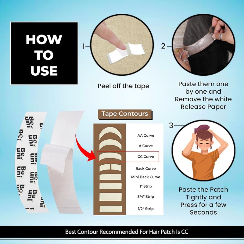 Beuni Max Bond Hair Patch Tape For Men - Super Ultra Hold Up To 2-4 Weeks | NoShine Tape For Hair Patch | Waterproof Wig Tape For Men | Skin Safe, Non-Allergic, Medical Grade Material | 36 Pc -2 Packs - Image 5