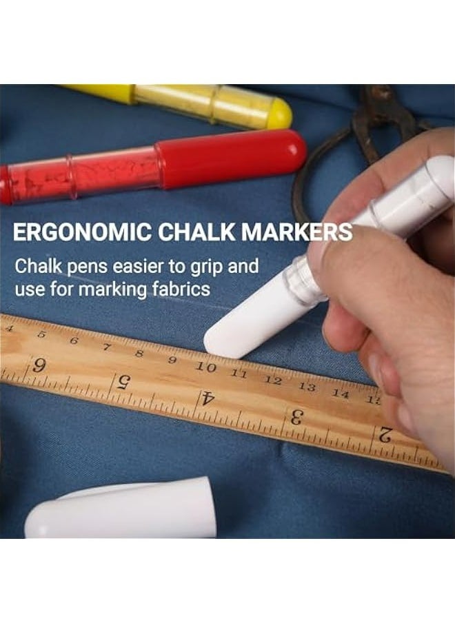 Generic Two-Pack Fabric Chalk Markers for Quilting and Sewing - Blue and White Colors - Easily Erase Tailor’s Chalk - Works on Most Fabrics - Features Dosing Wheel Technology  - Image 4