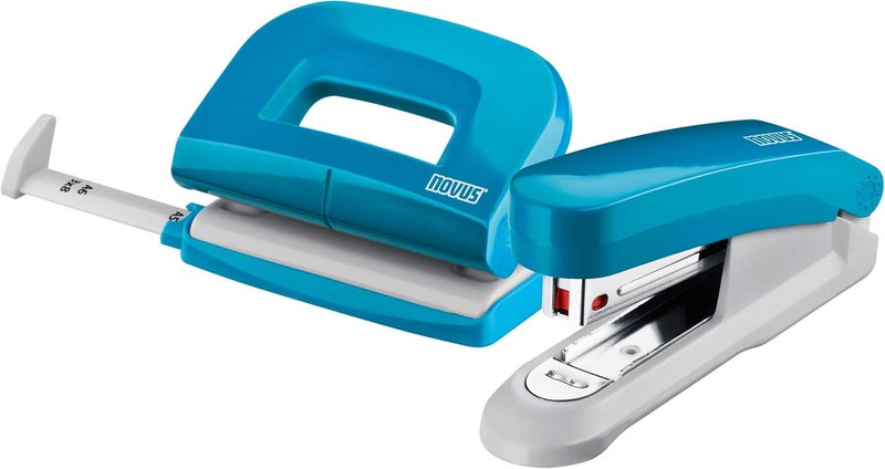 NOVUS 020-1876 Twin Set Stapler with Punch E 15/E 210 – Desk Set Petrol - Image 1