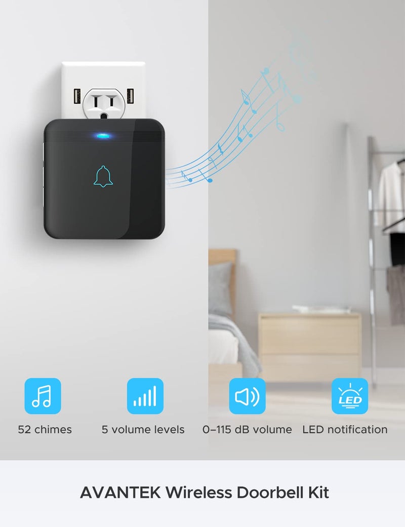 AVANTEK Wireless Doorbell, D-3G Waterproof Chime Kit Operating at Over 1300 Feet with 52 Melodies, 5 Volume Levels & LED Flash - Image 3