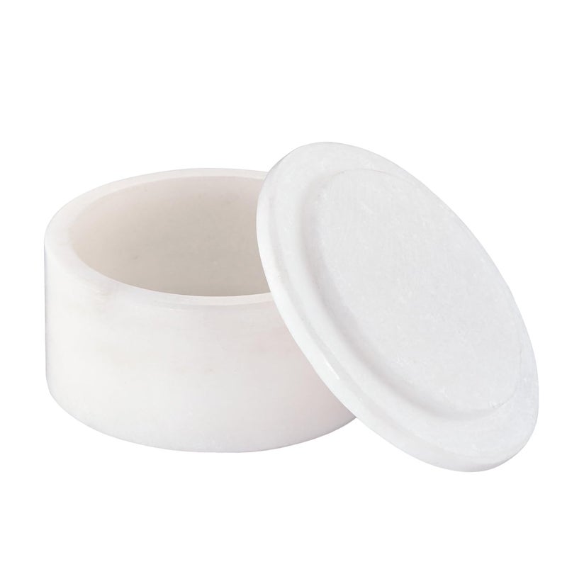 Queenza White Marble Salt Cellar with Lid  3 Inch Salt and Pepper Bowls Ramekins Kosher Salt Holder