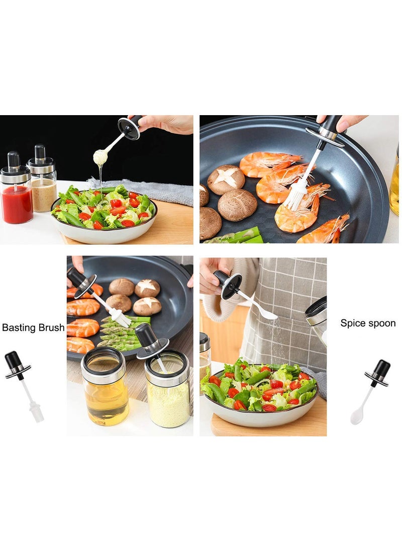 Onlyeasy - Onlyeasy Borosilicate Glass 3 Pcs Storage Container Condiment Jars Set with Spoon, Brush, Honey Dipper Stick for Kitchen (250Ml,3pc) - Image 1