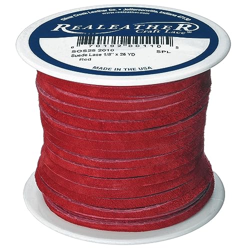 Realeather Silver Creek Leather Co Realeather SOS25-2010 Suede Leather Lace for Crafts and Jewelry Making, 0.125" x 25', Red, 1-Spool - Image 1