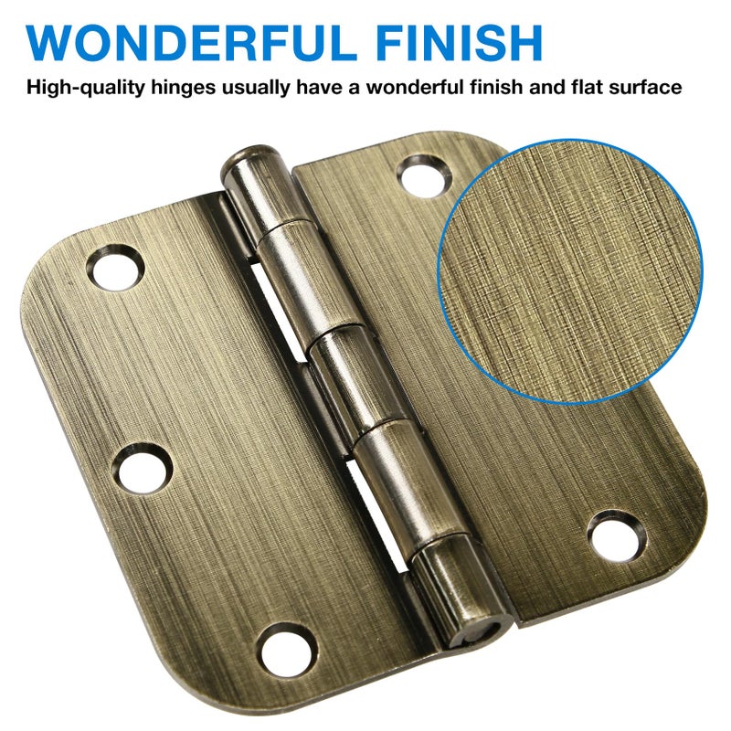 TDCHINGES 18 Pack Door Hinges Antique Brass 3.5 Inch Interior 3 1/2" Round 5/8" Radius Heavy Duty Metal Hardware Kit 3 Â½" 5/8" Radius Flat Hinge for Bifold Doors Decor Master Bedroom Storage Room - Image 2