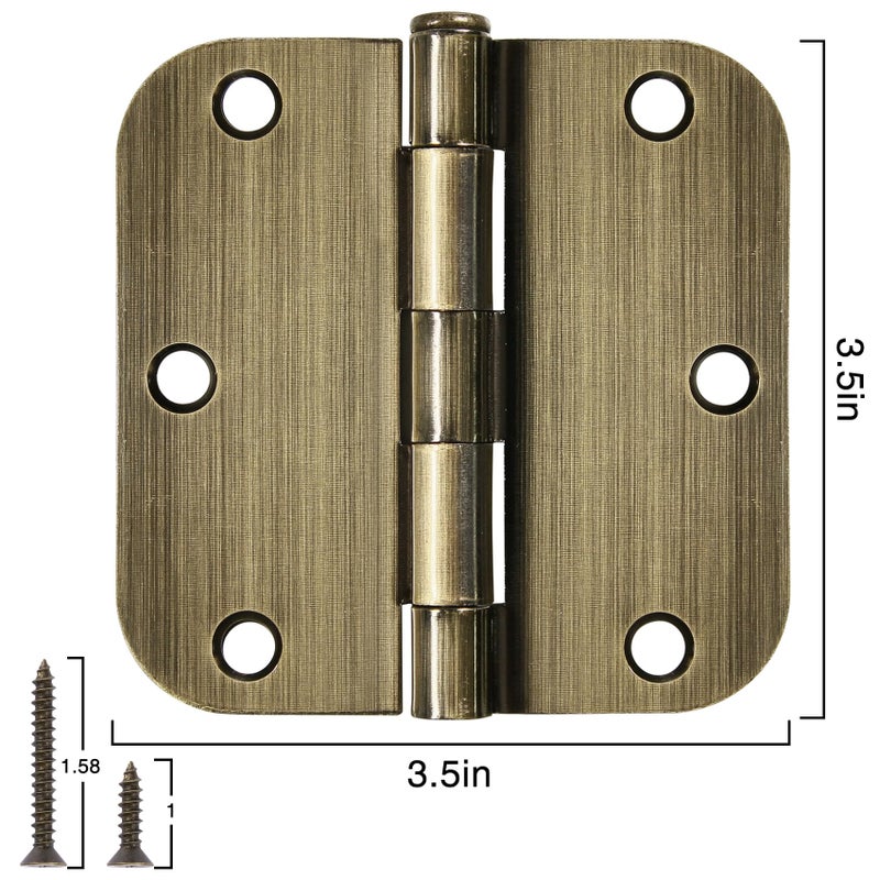 TDCHINGES 18 Pack Door Hinges Antique Brass 3.5 Inch Interior 3 1/2" Round 5/8" Radius Heavy Duty Metal Hardware Kit 3 Â½" 5/8" Radius Flat Hinge for Bifold Doors Decor Master Bedroom Storage Room - Image 5