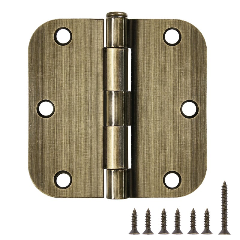 TDCHINGES 18 Pack Door Hinges Antique Brass 3.5 Inch Interior 3 1/2" Round 5/8" Radius Heavy Duty Metal Hardware Kit 3 Â½" 5/8" Radius Flat Hinge for Bifold Doors Decor Master Bedroom Storage Room - Image 1
