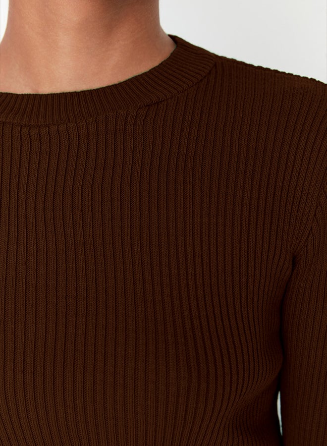 trendyol Brown Basic Ribbed Knitwear Sweater - Image 2