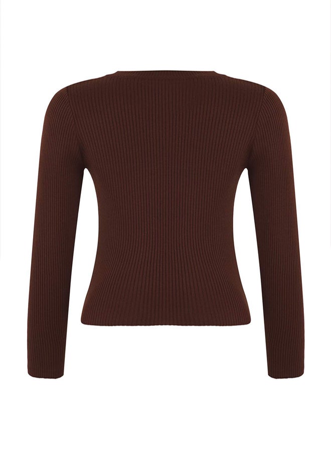trendyol Brown Basic Ribbed Knitwear Sweater - Image 5