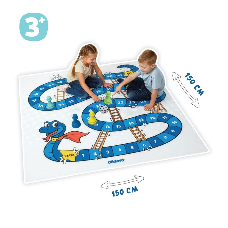 alldoro XXL Giant Snakes and Ladders Board Game | 1.5x1.5m Playing Field | 4 Water-Fillable Figures | XXL Dice | Ground Anchors | Indoor Outdoor Garden Game - Image 2